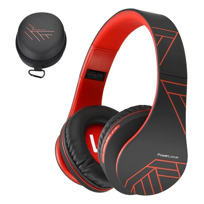 Powerlocus Bluetooth Over-Ear Headphones Wireless Stereo Foldable Headphones - Black/Red