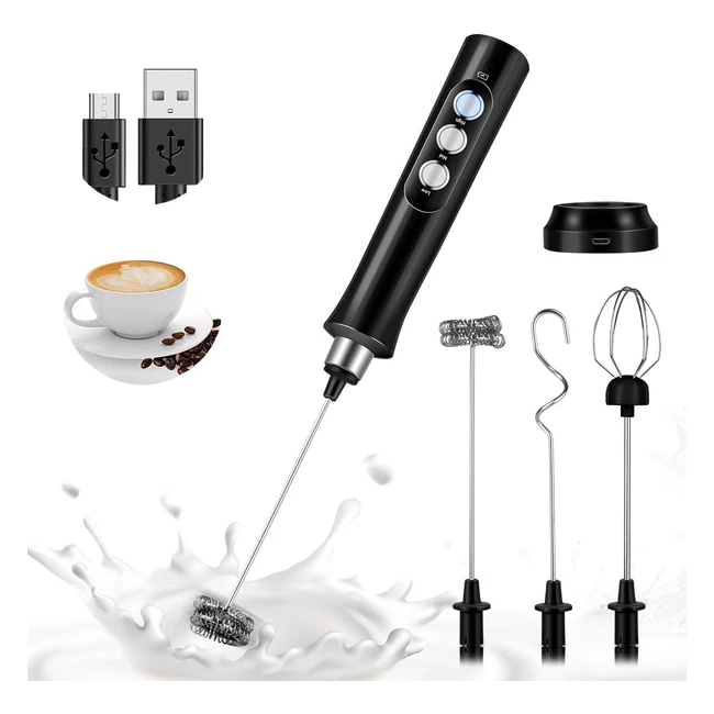 bauihr ew071 handheld usb rechargeable milk frother 3 speed with 3 stainless steel whisks