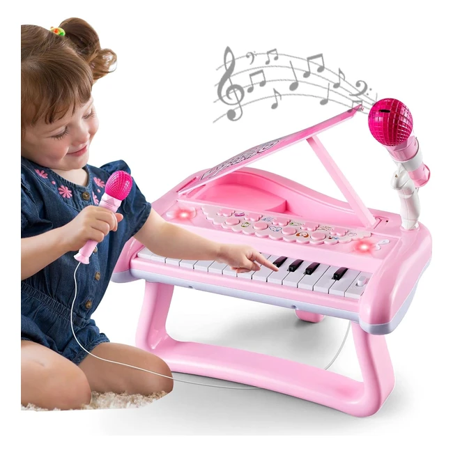 Piano Enfant 1 2 3 Ans Filles Jouet Musical Rose 22 Touches Microphone