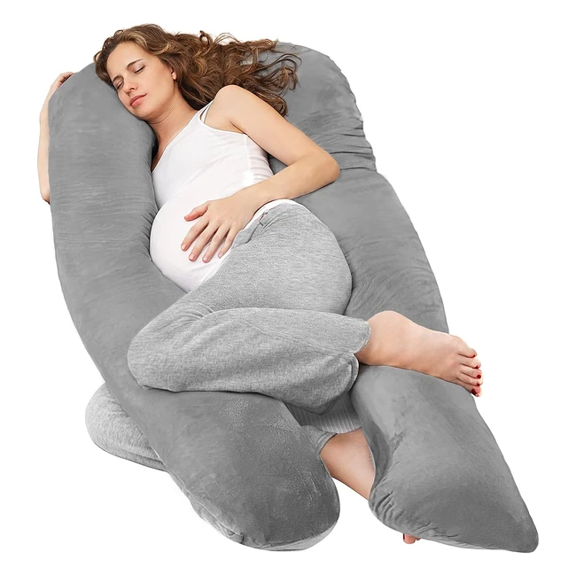Nuliie Pregnancy Pillow U Shaped Full Body Support Maternity Pillow - Grey