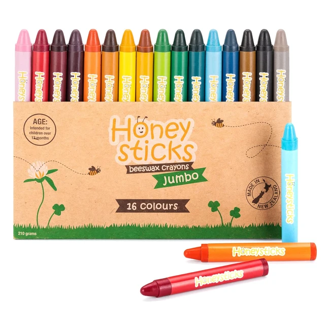Pastelli a cera Honeysticks 100% pura cera d'api - 16 colori jumbo atossici per bambini