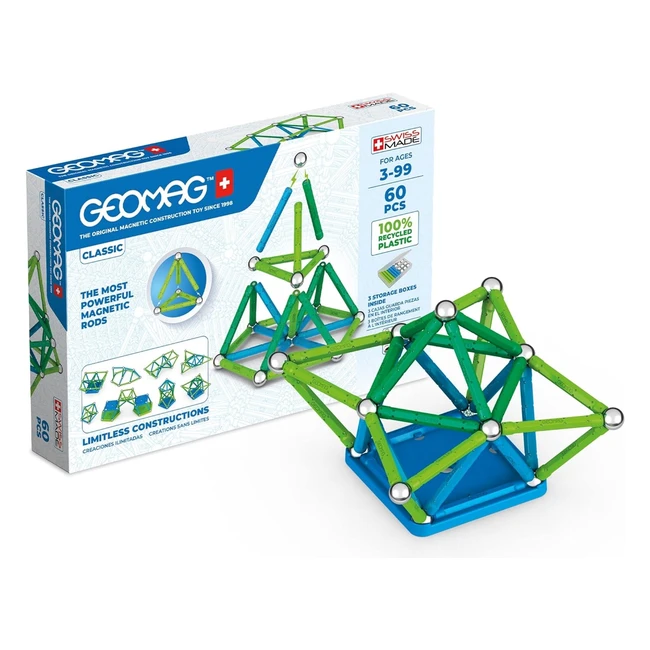 Geomag Classic 60 piezas 100 plstico reciclado construcciones magnticas juguetes