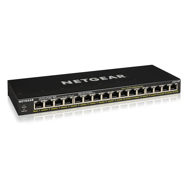 Netgear GS316P 16 Port Gigabit Ethernet LAN PoE Switch 16x PoE 115W Plug&Play Schwarz