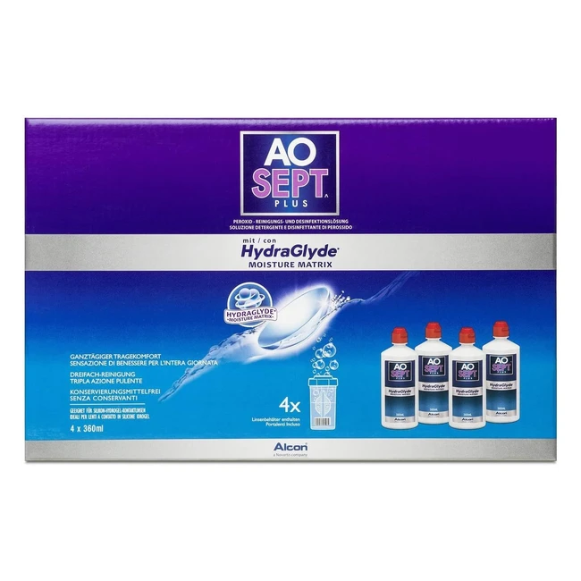 AOSept Plus mit Hydraglyde Kontaktlinsenpflege-Set 4 x 360 ml - Reinheit  Komfo