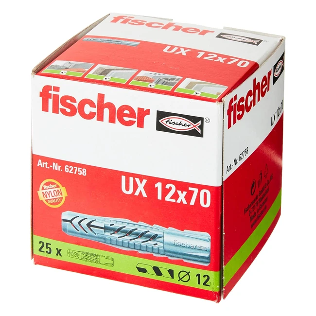 Fischer Universal Dübel UX 62758 - Allzweckdübel ohne Rand für optimalen Halt in Beton, Gipskarton, Lochstein und mehr