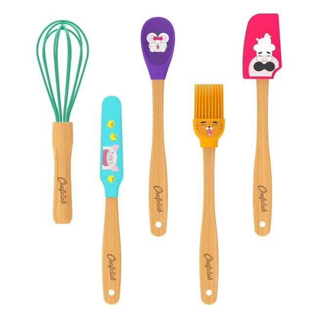 Chefclub Ustensiles de Cuisine Enfants Silicone Multicolore Petit - Kit Complet Fouet Spatule Maryse Pinceau Cuillère