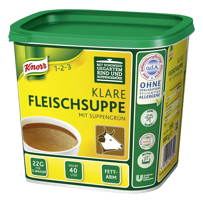 Knorr klare Rindfleischsuppe mit Suppengrün Rindfleischbrühe nach bewährtem Rezept Packung von 1 1 x 0,88 kg