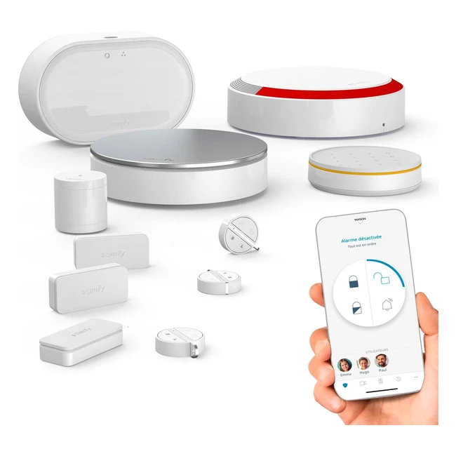 Somfy 1875255 Home Alarm Advanced Plus - Système d'alarme maison sans fil connecté WiFi - Fabriqué en France - Sirène extérieure - 3 badges - Module GSM - Compatible Alexa, Assistant Google et Tahoma