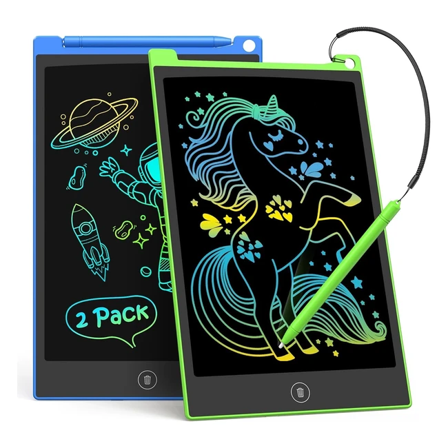 TecJoe 2 Pack LCD Writing Tablet 10 Inch - Colorful Doodle Board for Kids - Electronic Drawing Pad - Travel Games - Learning Gifts - Blue/Green