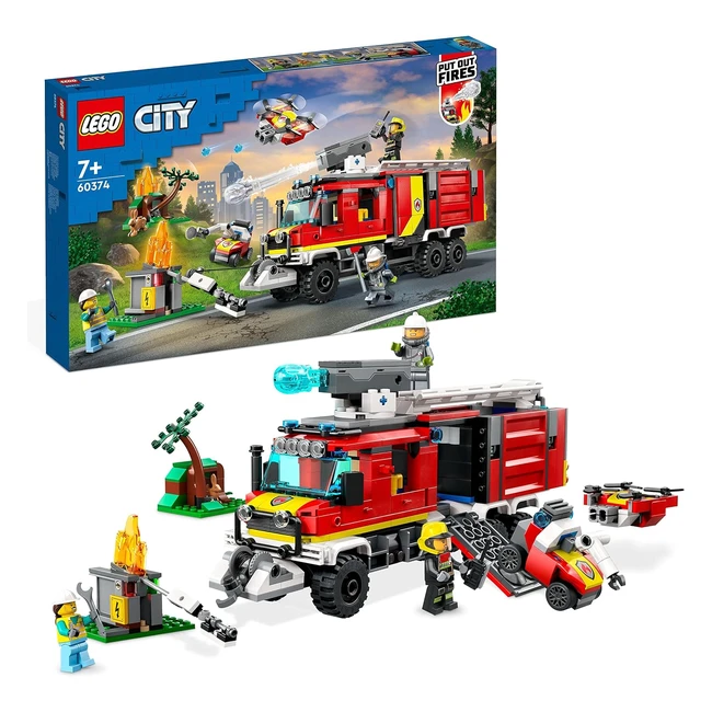 LEGO City Fire Autopompa Vigili del Fuoco 60374 - Camion Giocattolo con Droni Terrestri e Aerei