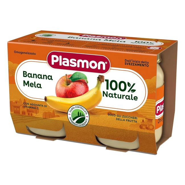 Plasmon Omogeneizzato Frutta Banana con Mela 104g - 24 Vasetti - 100% Naturale - Vitamina C