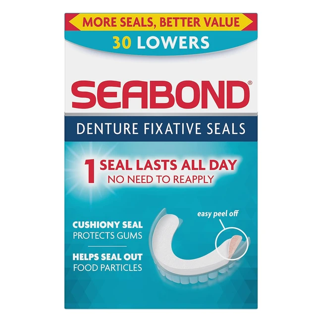 Seabond Denture Fixative Seals Soft Adhesive Cushion | Lasts All Day | Protects Gums | Helps Seal Out Food Particles | 30 Lowers