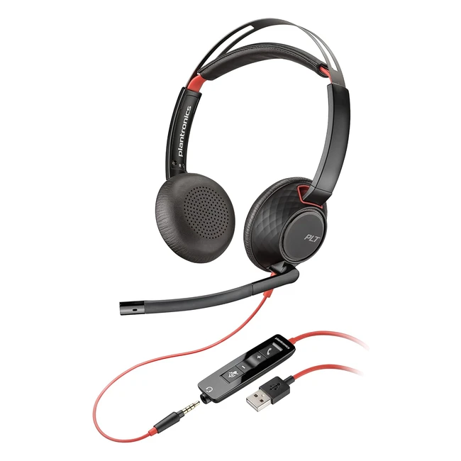 Poly Blackwire 5220 USB-A Headset Wired Dual-Ear Flexible Noise-Canceling Boom Mic