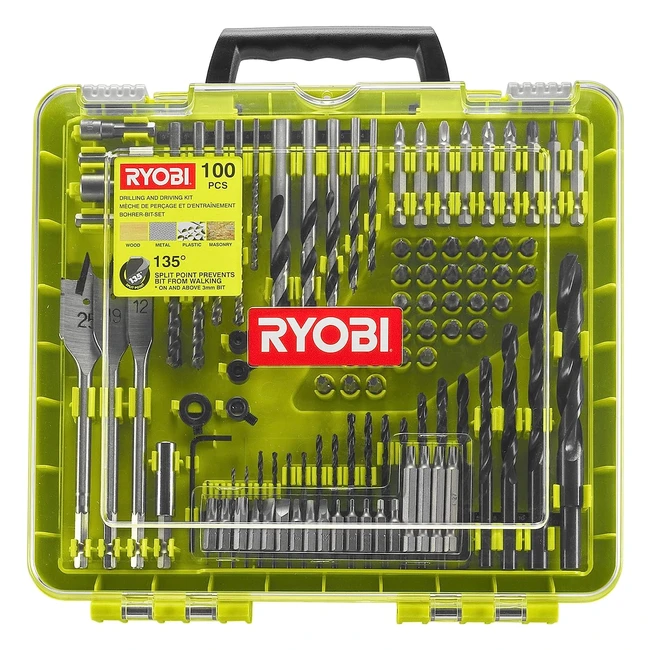 Ryobi RAKDD100 Drilling Driving Kit 100 Piece - Screwdriver Masonry Spade Bits