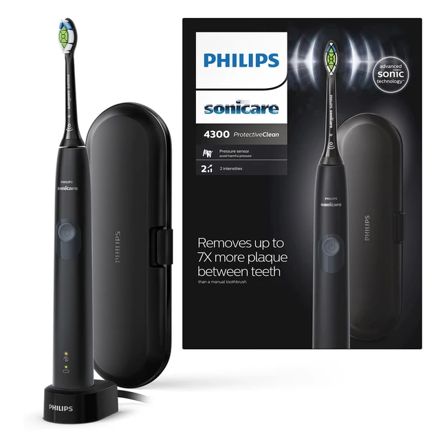 Philips Sonicare ProtectiveClean 4300 Elektrische Zahnbürste - Schallzahnbürste mit W2 Optimal White Bürstenkopf - Schwarz HX680087