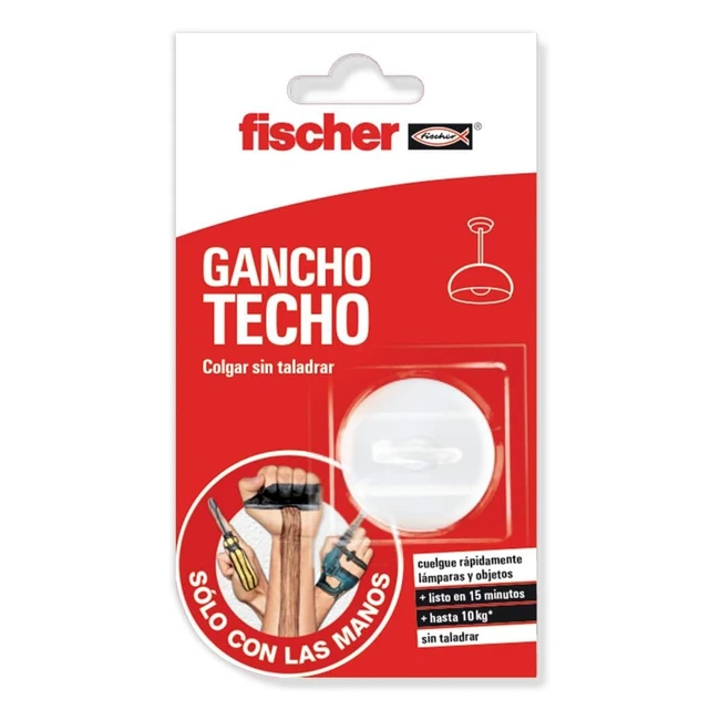 Gancho Cuelgafácil Fischer SCLM Blanco - Sin Taladro - Soporta 10kg - Incluye Pegamento - 1 Ud