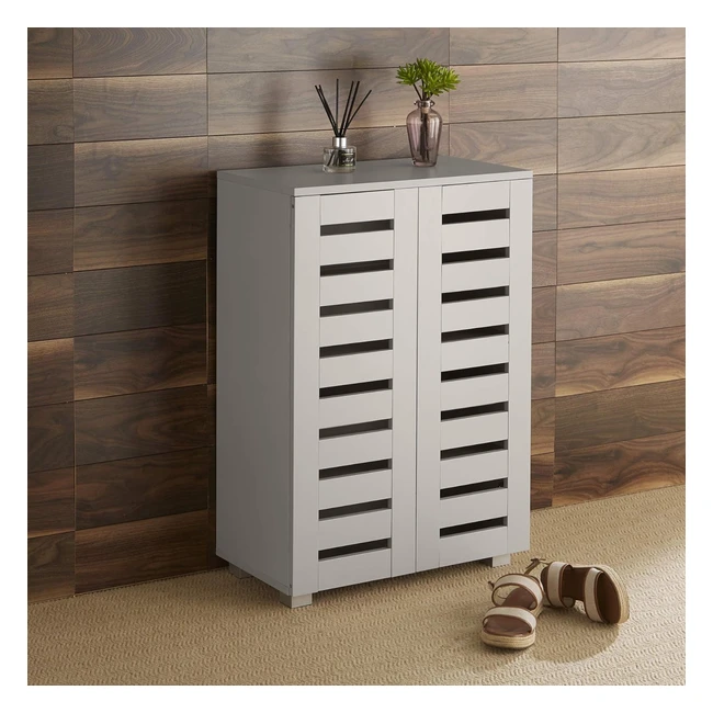 Home Source Oslo 2 Door Grey Wooden Shoe Storage Cabinet Rack Stand Cupboard Whi