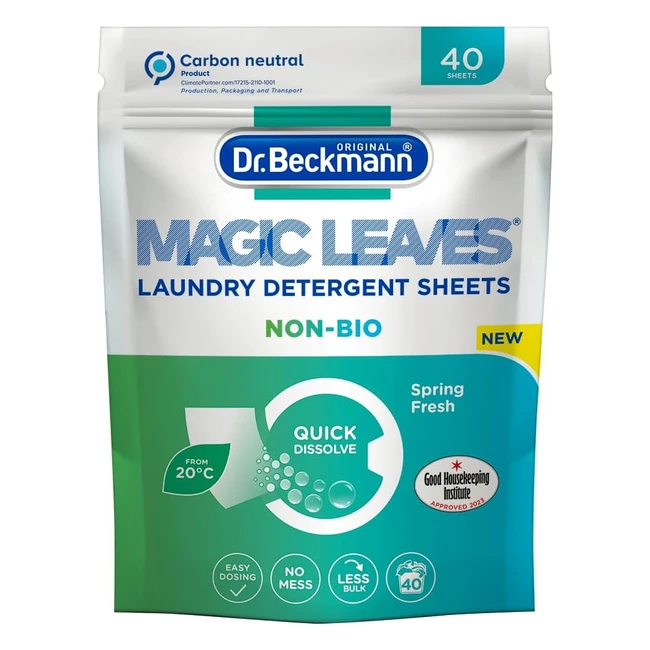 Dr. Beckmann Magic Leaves Laundry Detergent Sheets Non-Bio - Convenient & Predosed - 40 Sheets