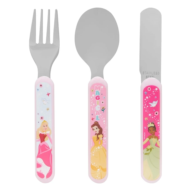 Disney Princess 3 Piece Cutlery Set - Reusable Metal Fork Spoon  Knife - Belle
