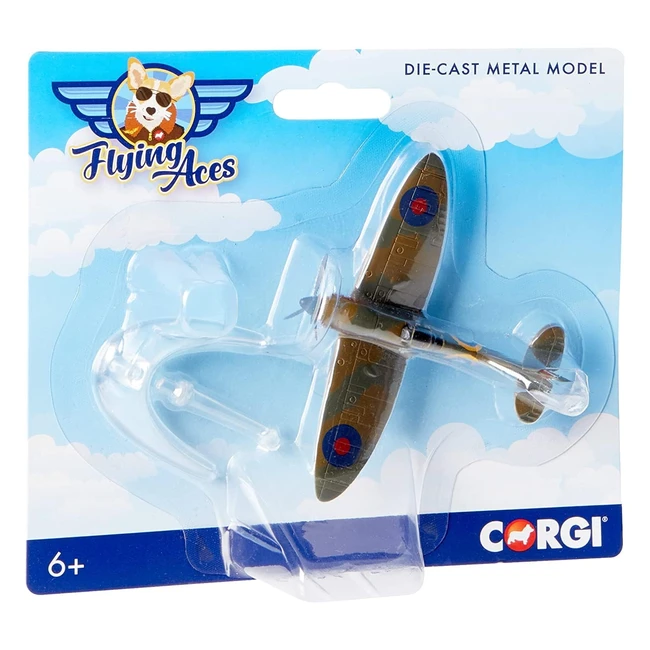 Corgi CS90650 Diecast Model Flying Aces Supermarine Spitfire Green Brown - Ideal for Young Aviation Fans!
