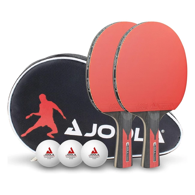 Joola Set Ping Pong Carbon Duo 2 Palas Tenis Mesa 3 Pelotas Bolsa RojoNegro