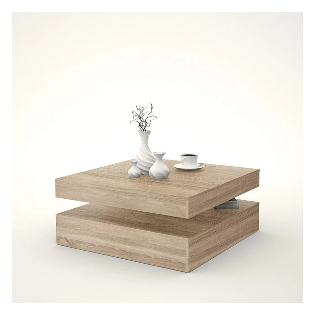 Forte Couchtisch mit Ablagefläche und Rotierender Tischplatte Holzwerkstoff Sonoma Eiche Dekor
