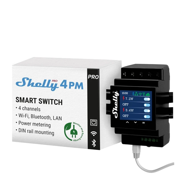 Shelly Pro 4PM - Relais WiFi LAN et Bluetooth 4 canaux - Domotique - Compatible 