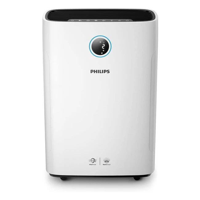 Philips 2in1 Luftreiniger und Luftbefeuchter Serie App-Konnektivität Weiß Schwarz Weiß AC272910 - Entfernt Viren, Bakterien, Staub und Allergene