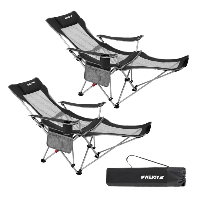 Chaise de camping pliante 2 en 1 - Wejoy - Réglable - Légère - Porte-gobelet - Charge 136kg