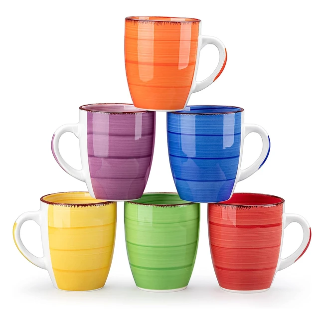 Vancasso Bonita Mugs Set of 6 360ml Stoneware Coffee Cup Microwave Safe