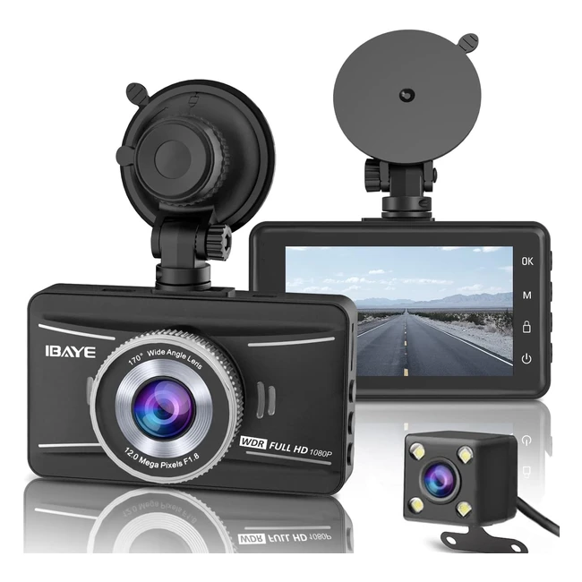 ibaye dash cam front and rear 1080p full hd dual dashcam in car dual dashboard camera 170wide angle hdr with 30 lcd display