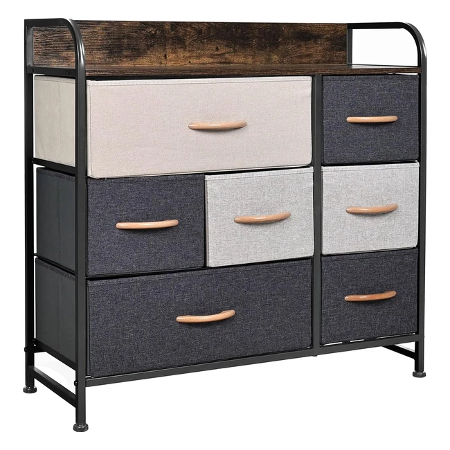 Yourlite Chest of Drawers Fabric Storage Drawers with Wood Top Metal Frame Easy Install Large Storage Space 7-Drawer Storage Organizer Unit - Brown