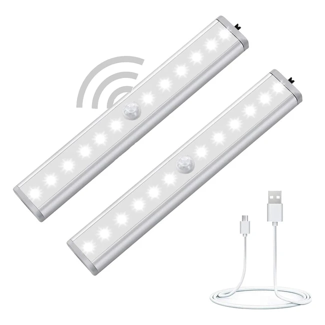 Boenfu LED USB Motion Sensor Light 2 Pack Stick On Rechargeable Strip Lights - S