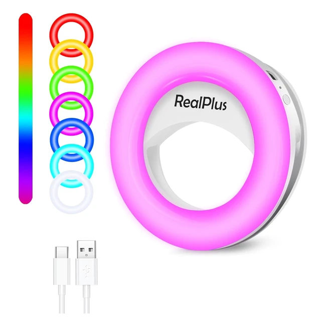 RealPlus RGB Phone Ring Light Clip-On with 12 RGB Modes  3-Level White Light