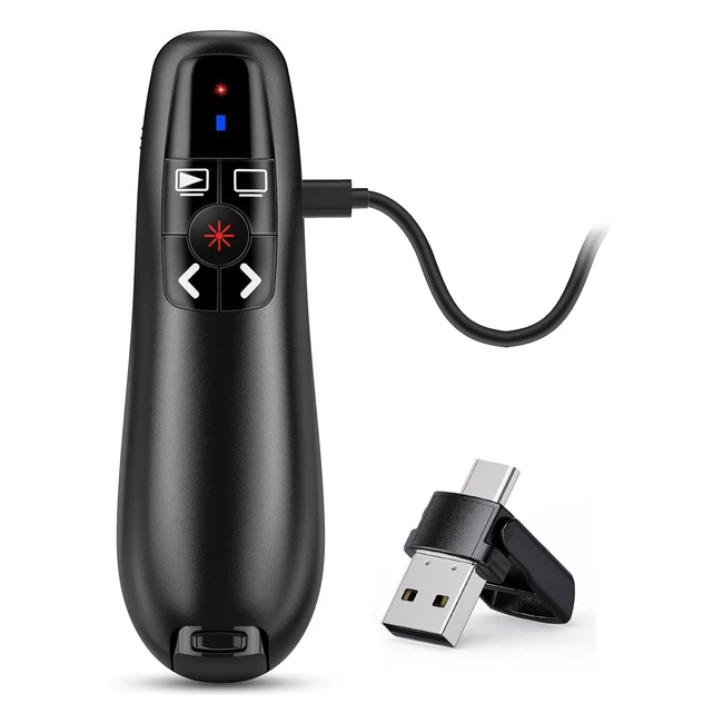 Telecommande Powerpoint 2in1 USB Type C Rechargeable - Presentation Clicker 24G