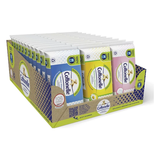 Cottonelle Feuchtes Toilettenpapier Mix Display Pack von 27 - 12 x Natürlich pflegend 7 x Sensitiv pflegend 8 x Clean Care
