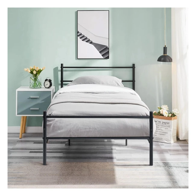 Cadre de lit simple en mtal avec rangement - HJ Wedoo 90x190 cm Noir
