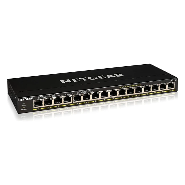 Switch PoE Netgear GS316P 16 Puertos Ethernet Unmanaged 115W