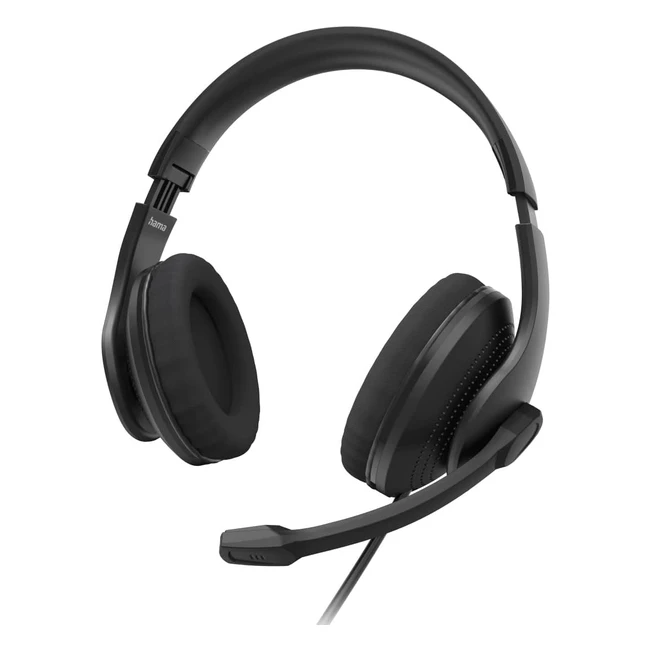 Hama Headset mit Mikrofon, kabelgebundene Kopfhörer USB A-Anschluss, Aux-Stereo-Kopfhörer mit Kabel, Over-Ear-PC-Kopfhörer mit Mikrofonarm und Nackenband, 2 m Audiokabel Schwarz