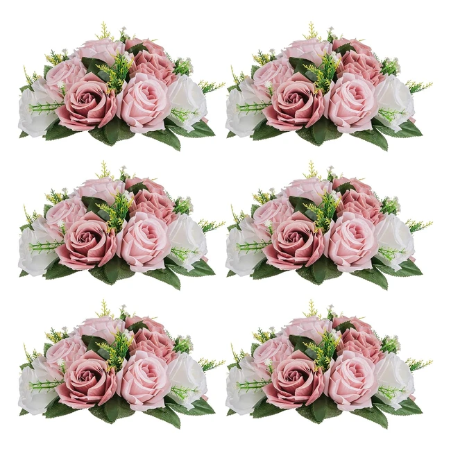 Nuptio Centres de Table Fleurs Artificielles 6pcs Rose Poussireux Boules Fausses