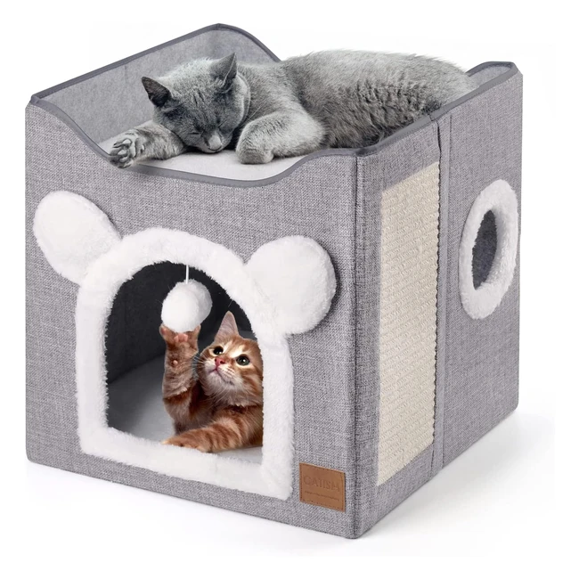 Catism Cat Cave Cube House | Scratch Board & Ball | Large Foldable Bed