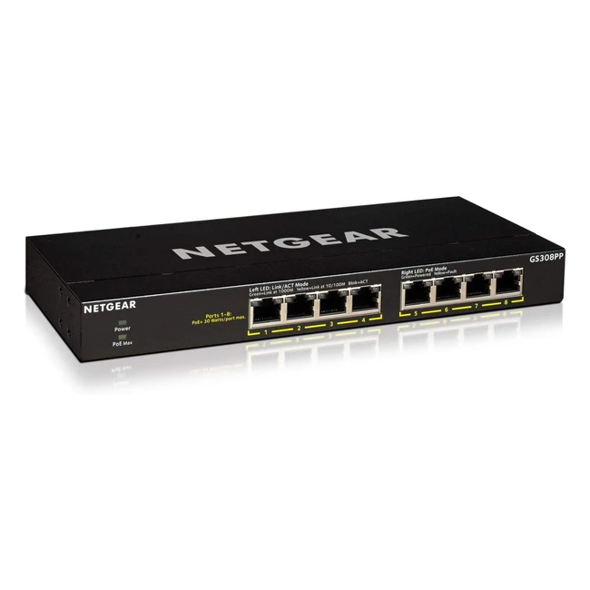 Switch Ethernet PoE Netgear GS308PP 8 ports RJ45 Gigabit 101001000 avec 8 ports 