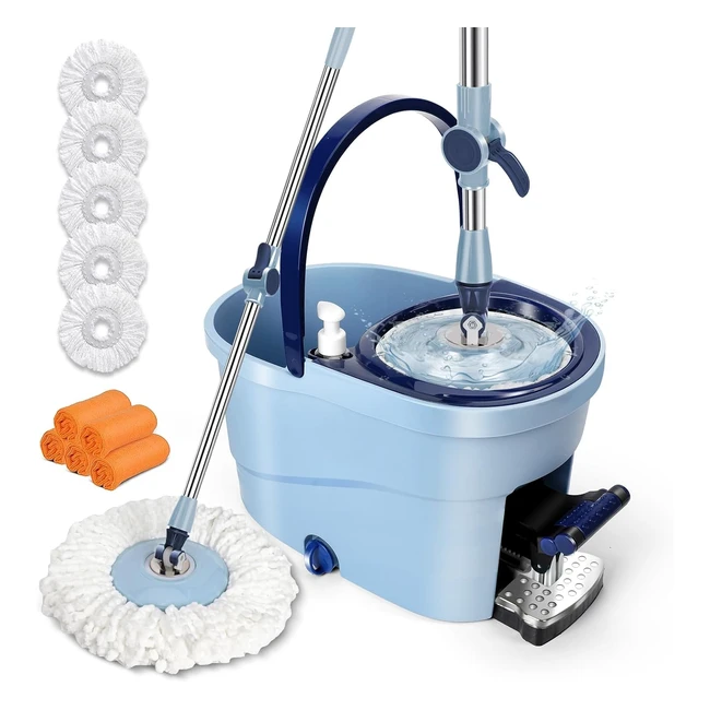 Spin Mop Bucket Set with Wringer - 145cm Telescopic Handle, 360 Spinning Mop - Wet and Dry Use
