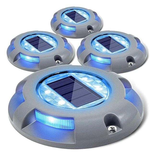 Siedinlar Solar Deck Lights Outdoor - Waterproof Solar Ground Lights - 4 Pack Blue