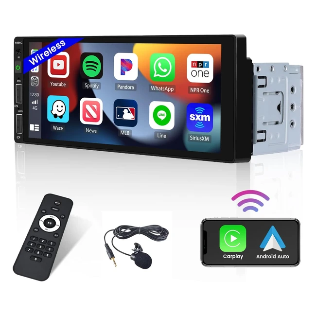 Radio de Coche 1 DIN Apple CarPlay Inalámbrico Android Auto 6.9 Pantalla Táctil Bluetooth Enlace Espejo