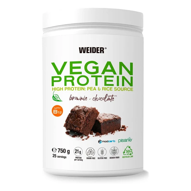 Weider Vegan Protein 750g Cioccolato - Proteine Vegane 21g - Isolate di Piselli e Riso - Vitamina B12 - Stevia - Senza Glutine - Senza Zucchero