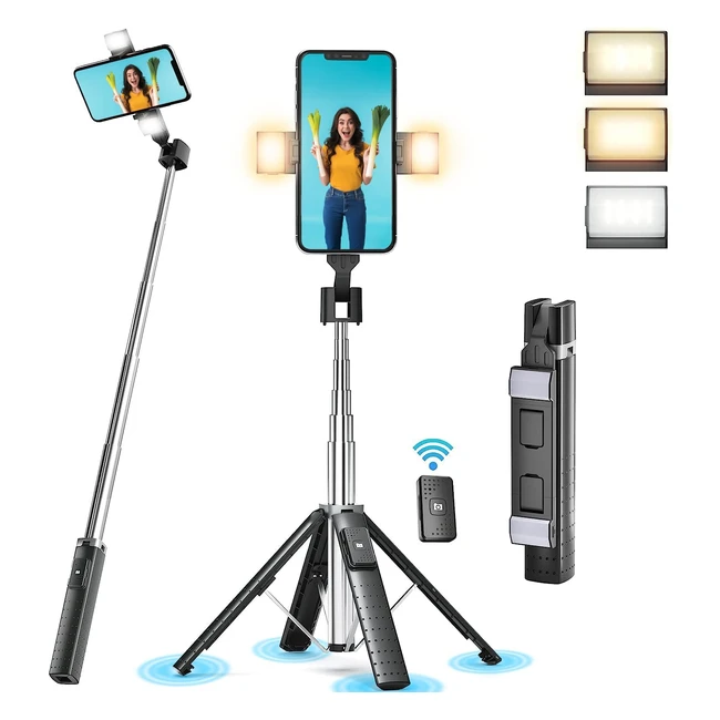Caymuller 41 Selfie Stick Tripod Quadrapod with Fill Light Extendable Bluetooth 