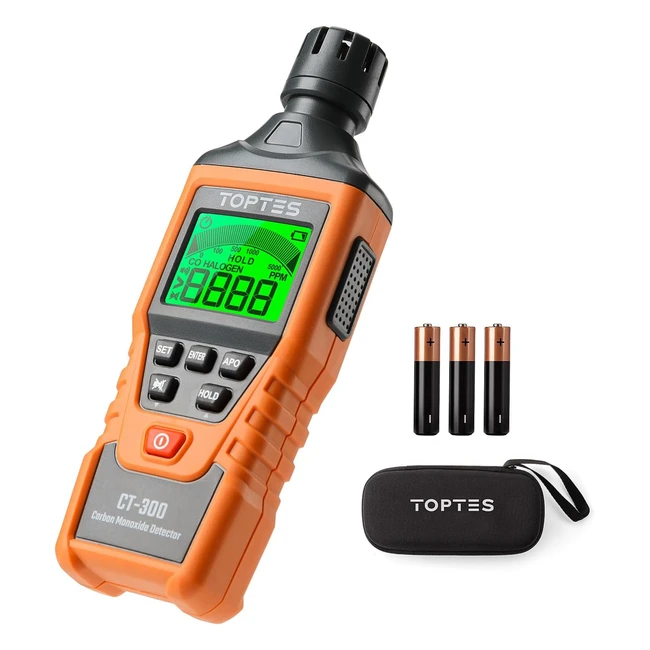 Toptes CT300 - Détecteur monoxyde de carbone portable - Alarme sonore et visuelle - 05000ppm - Maison Voiture Camping - 3 piles - Orange