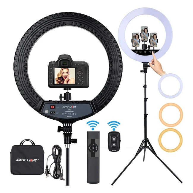 Upgraded 18 Inch LED Ring Light with Tripod Stand - Makeup Studio Portrait YouTu