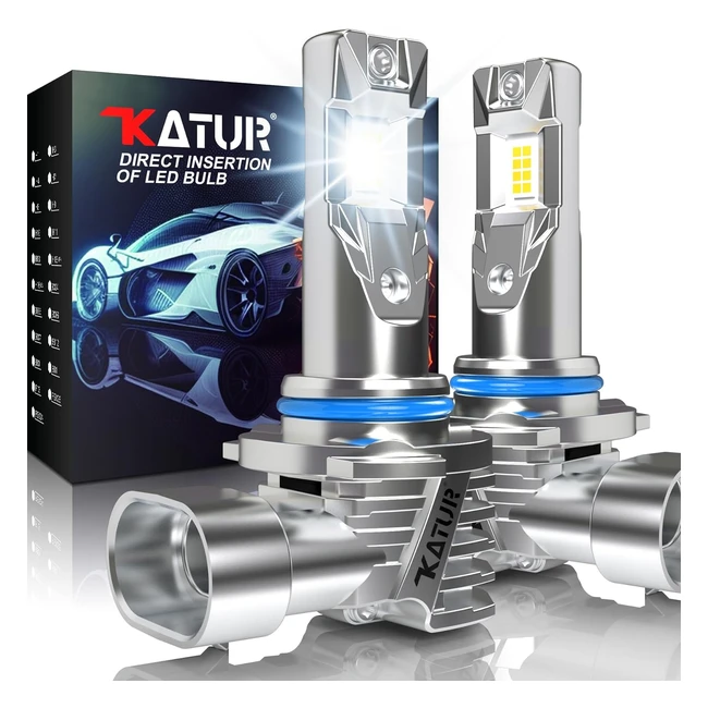 Katur Ampoule HIR2 LED 16000LM 6000K Blanc 500 Lumineuses 9012 Voiture Anti Erreur Canbus Plug and Play